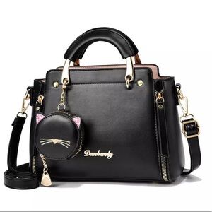 NWOT Black satchel bag purse w/ cat coin purse (and free Sailor Moon keychain!)
